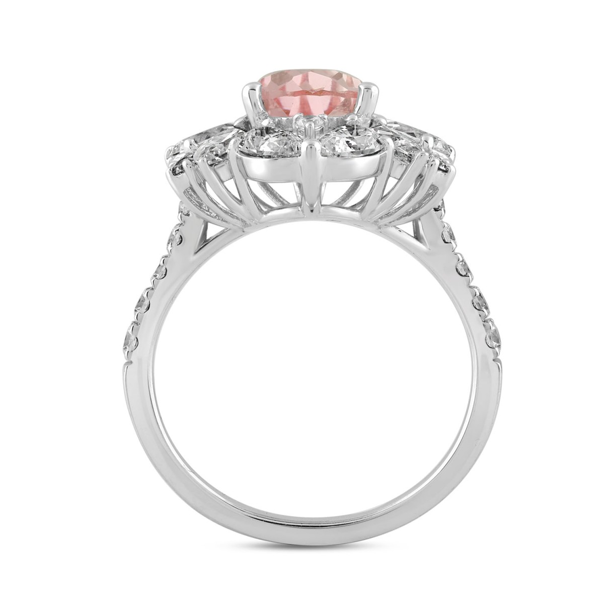 LADIES RING 4 1/2CT ROUND/PEAR/MARQUISE DIAMOND 14K WHITE/ROSE GOLD (CENTER STONE PEAR DIAMOND 2CT )