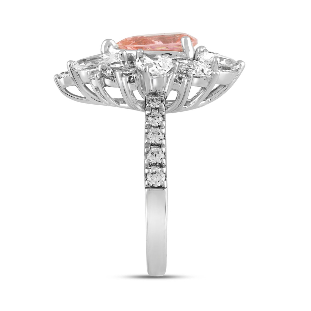 LADIES RING 4 1/2CT ROUND/PEAR/MARQUISE DIAMOND 14K WHITE/ROSE GOLD (CENTER STONE PEAR DIAMOND 2CT )