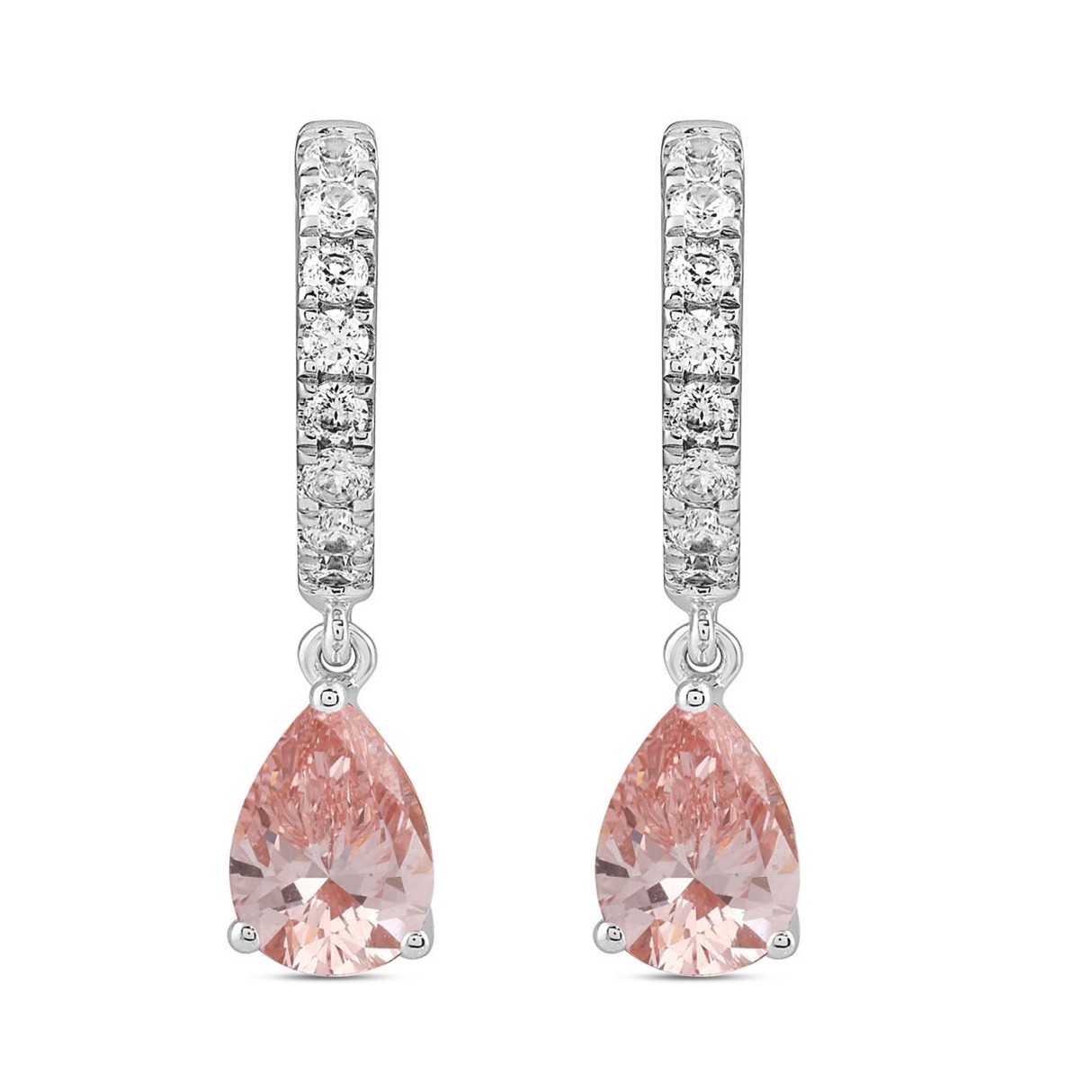 LADIES HOOPS EARRINGS  2CT ROUND/PEAR DIAMOND 14K ...