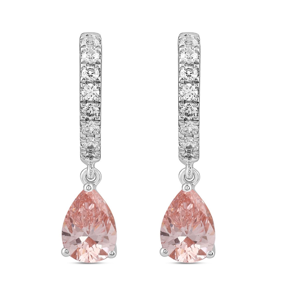 LADIES HOOPS EARRINGS EARRINGS 2CT ROUND/PEAR DIAMOND 14K WHITE/ROSE GOLD (CENTER STONE PEAR DIAMOND 3/4CT )