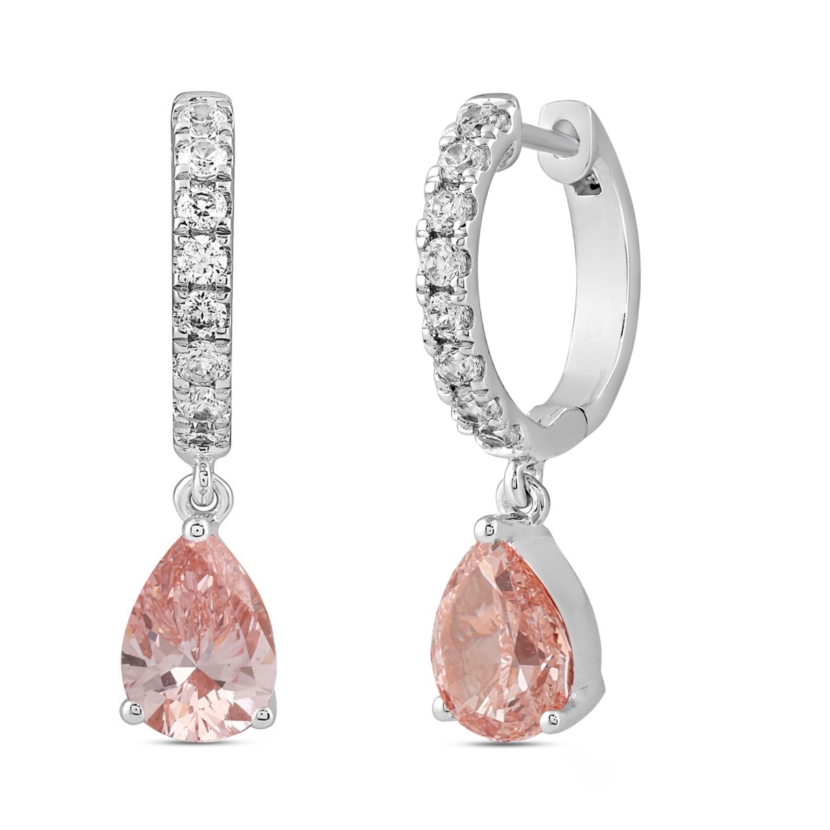 LADIES HOOPS EARRINGS EARRINGS 2CT ROUND/PEAR DIAMOND 14K WHITE/ROSE GOLD (CENTER STONE PEAR DIAMOND 3/4CT )