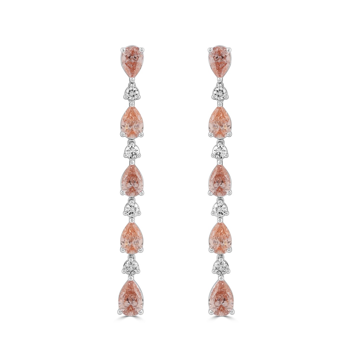 LADIES LINEAR EARRINGS  6 1/4CT ROUND/PEAR DIAMOND 14K WHITE GOLD  (CENTER STONE PEAR DIAMOND 1 1/2CT )