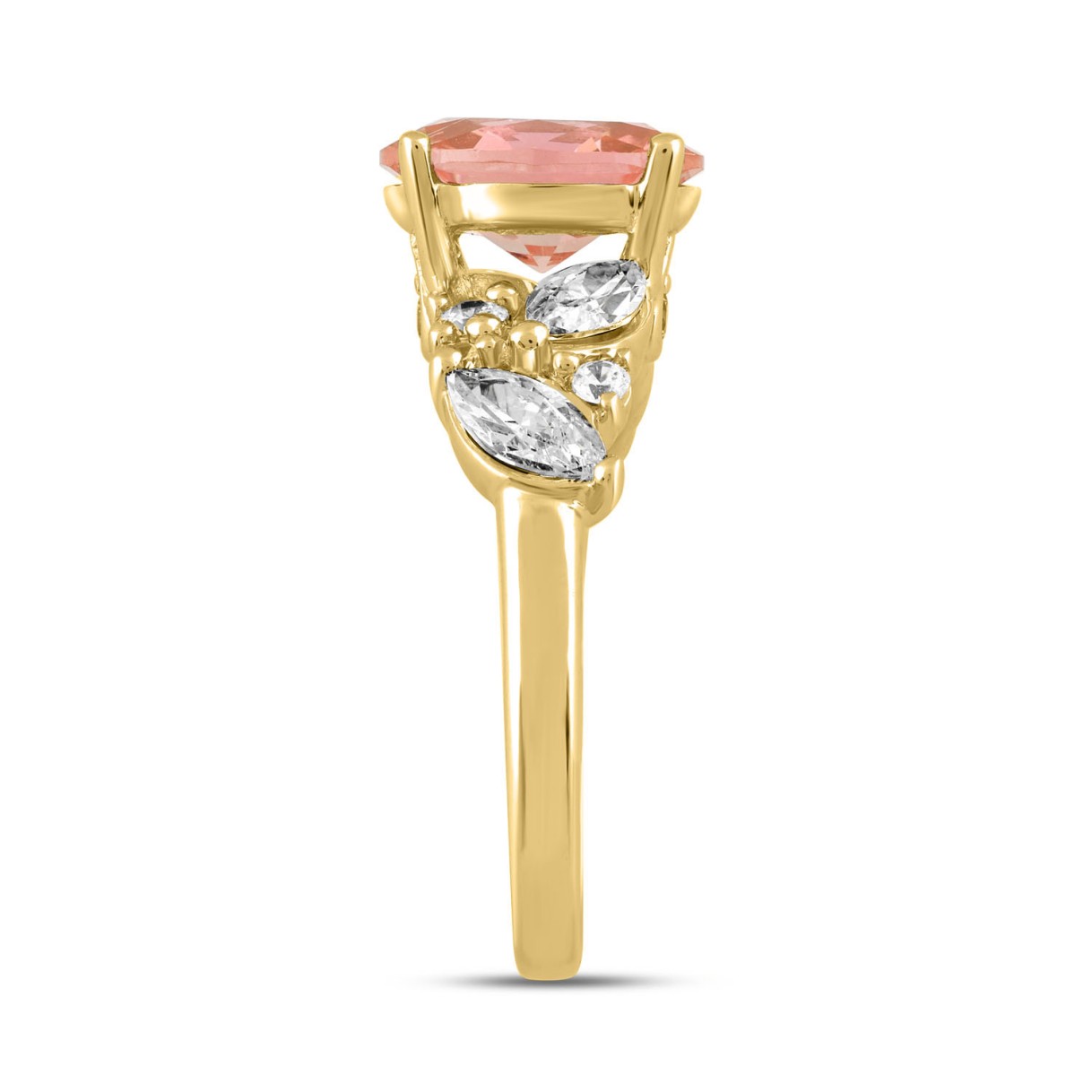 ETERNAL BLUSH COLLECTION LADIES RING 3 1/4CT ROUND/MARQUISE/OVAL DIAMOND 14K YELLOW GOLD (CENTER STONE PINK OVAL DIAMOND 2CT)