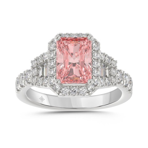 ETERNAL BLUSH COLLECTION 14K WHITE GOLD 2 3/4CT ROUND/BAGUETTE/RADIANT DIAMOND LADIES  RING (CENTER STONE PINK RADIANT DIAMOND 2.00CT)