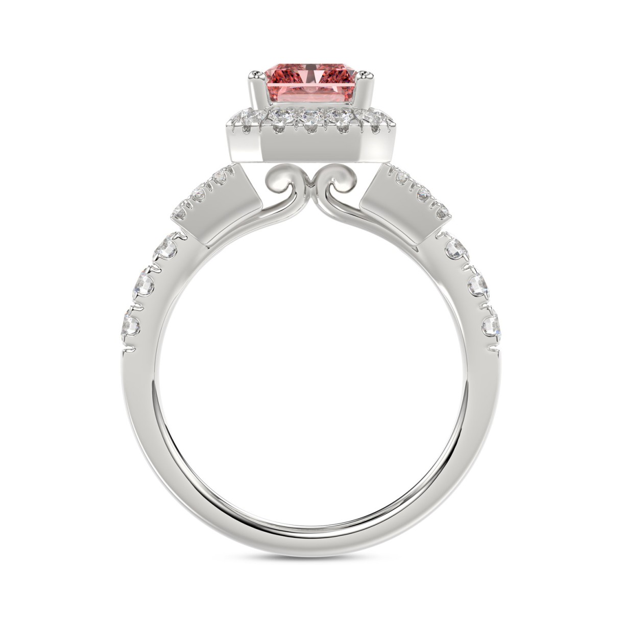 ETERNAL BLUSH COLLECTION 14K WHITE GOLD 2 3/4CT ROUND/BAGUETTE/RADIANT DIAMOND LADIES  RING (CENTER STONE PINK RADIANT DIAMOND 2.00CT)
