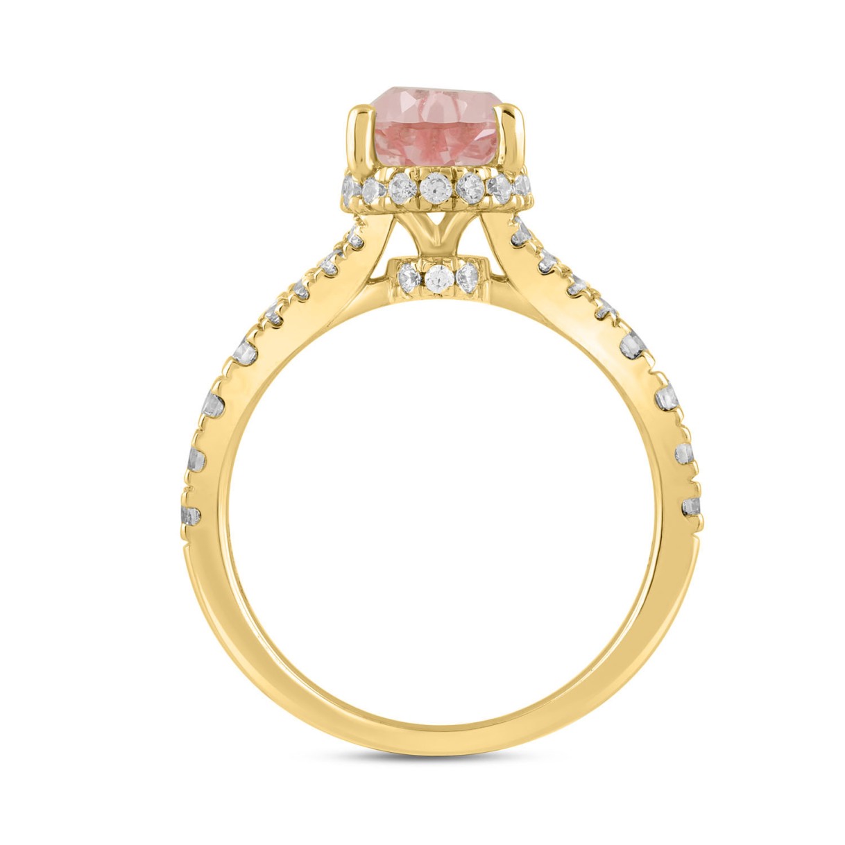 ETERNAL BLUSH COLLECTION LADIES RING 2 3/4CT ROUND/PEAR DIAMOND 14K YELLOW GOLD (CENTER STONE PINK PEAR DIAMOND 2CT)
