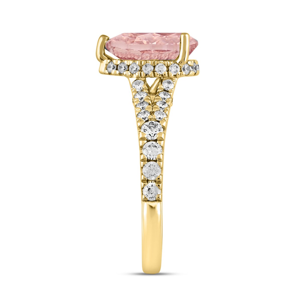 ETERNAL BLUSH COLLECTION LADIES RING 2 3/4CT ROUND/PEAR DIAMOND 14K YELLOW GOLD (CENTER STONE PINK PEAR DIAMOND 2CT)