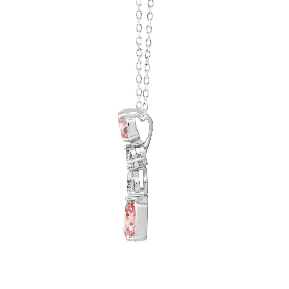 ETERNAL BLUSH COLLECTION 14K WHITE GOLD 2.00CT PINK PEAR & OVAL DIAMOND / PEAR DIAMOND LADIES PENDANT WITH CHAIN