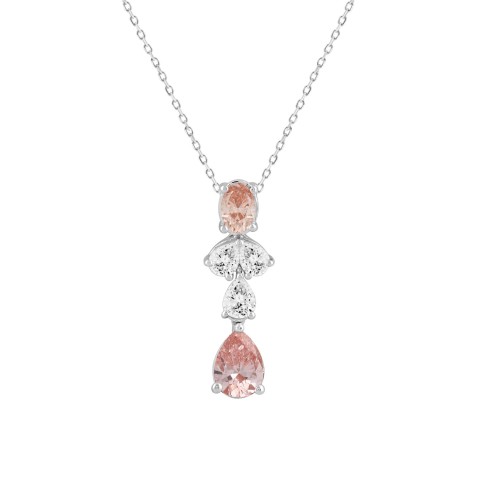 LADIES NECKLACE WITH CHAIN 2CT PEAR/OVAL DIAMOND 14K WHITE/ROSE GOLD (CENTER STONE OVAL/PEAR DIAMOND 1/2CT 1CT )