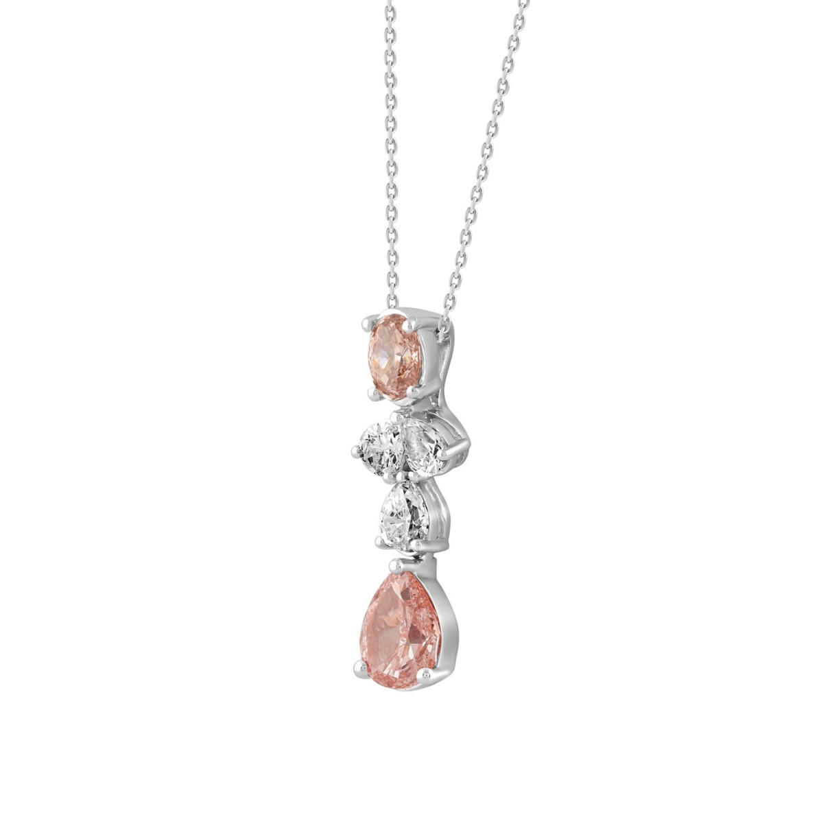 LADIES NECKLACE WITH CHAIN 2CT PEAR/OVAL DIAMOND 14K WHITE/ROSE GOLD (CENTER STONE OVAL/PEAR DIAMOND 1/2CT 1CT )