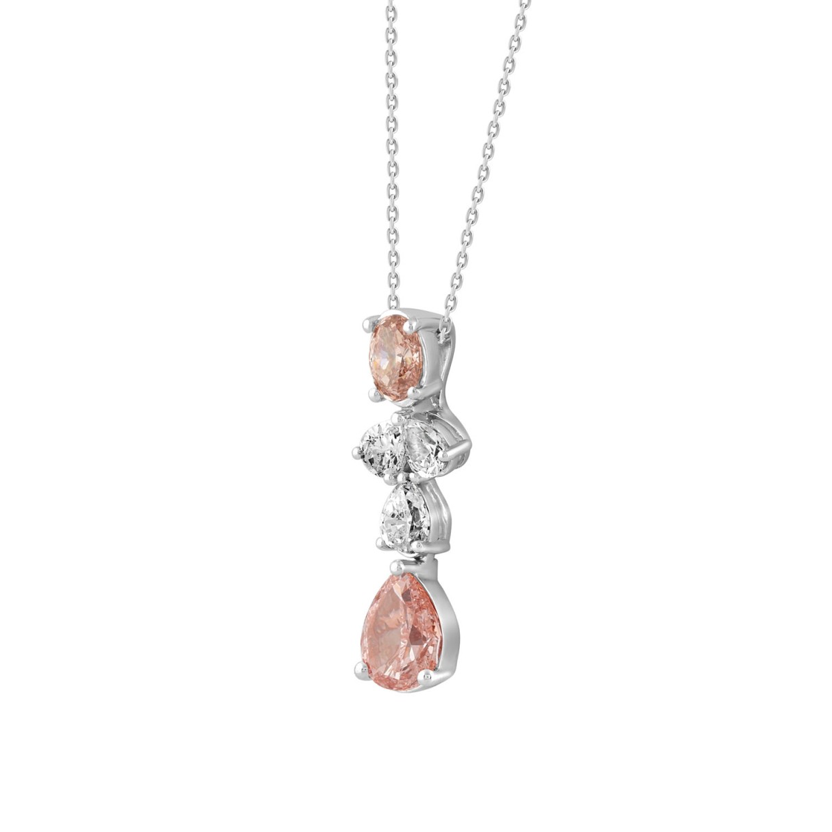 ETERNAL BLUSH COLLECTION LADIES NECKLACE 2CT PEAR/OVAL DIAMOND 14K WHITE GOLD (CENTER STONE PINK OVAL DIAMOND 1/2CT/ PINK PEAR DIAMOND 1CT)