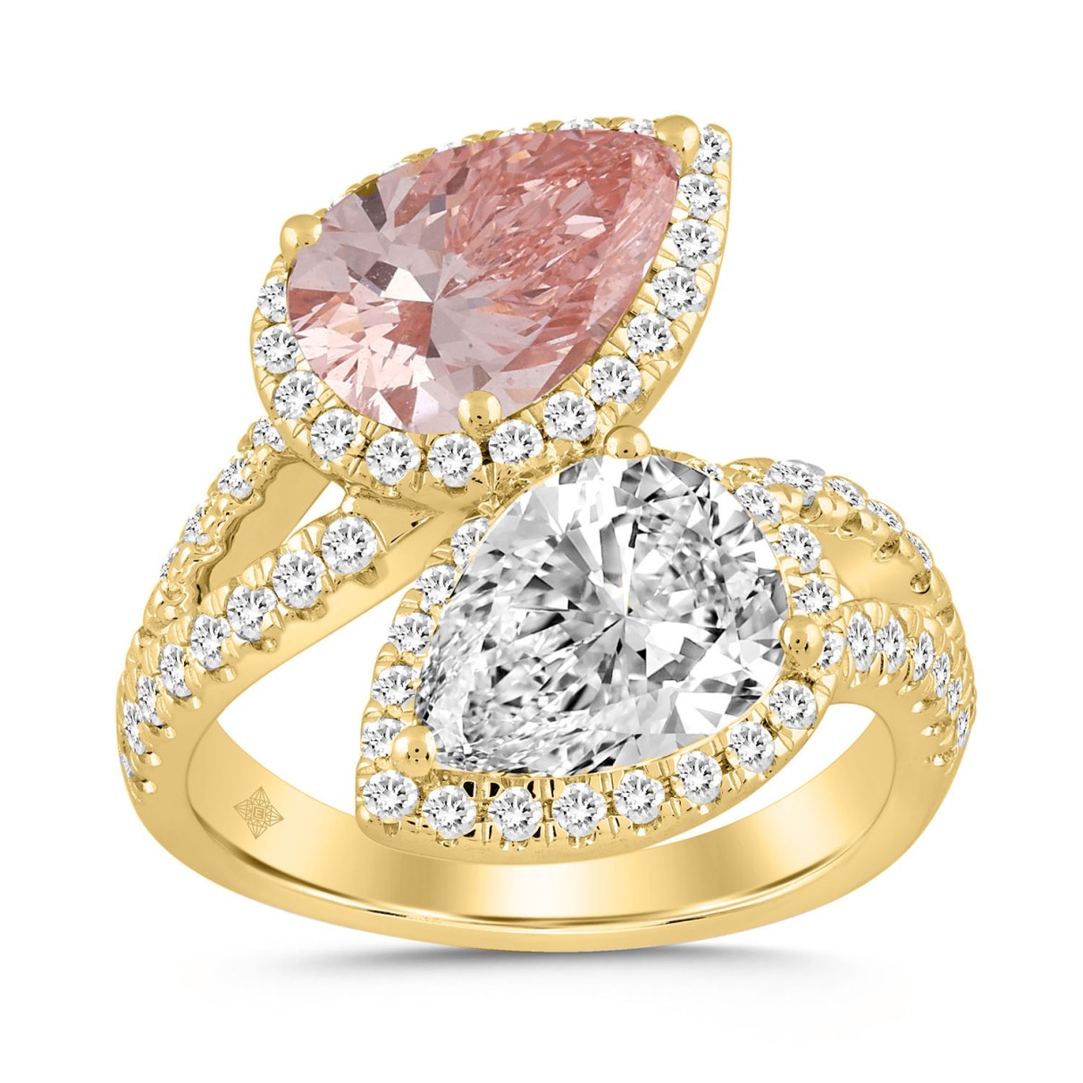 LADIES RING 4 3/4CT ROUND/PEAR DIAMOND 14K YELLOW ...