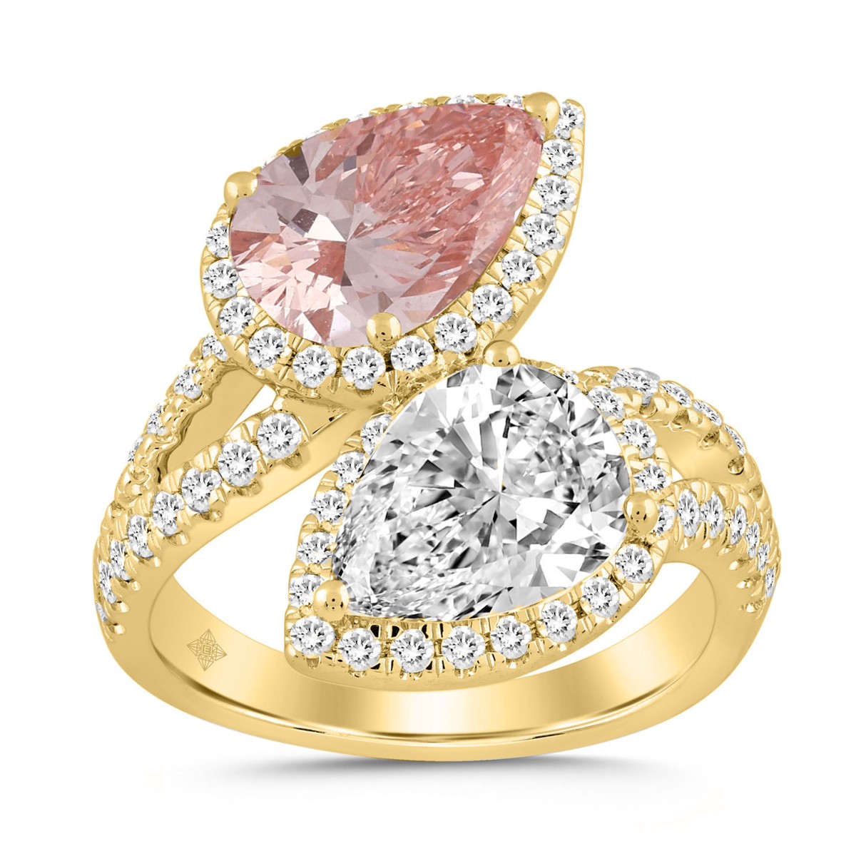 LADIES RING 4 3/4CT ROUND/PEAR DIAMOND 14K YELLOW GOLD (CENTER STONE PEAR DIAMOND 2CT )