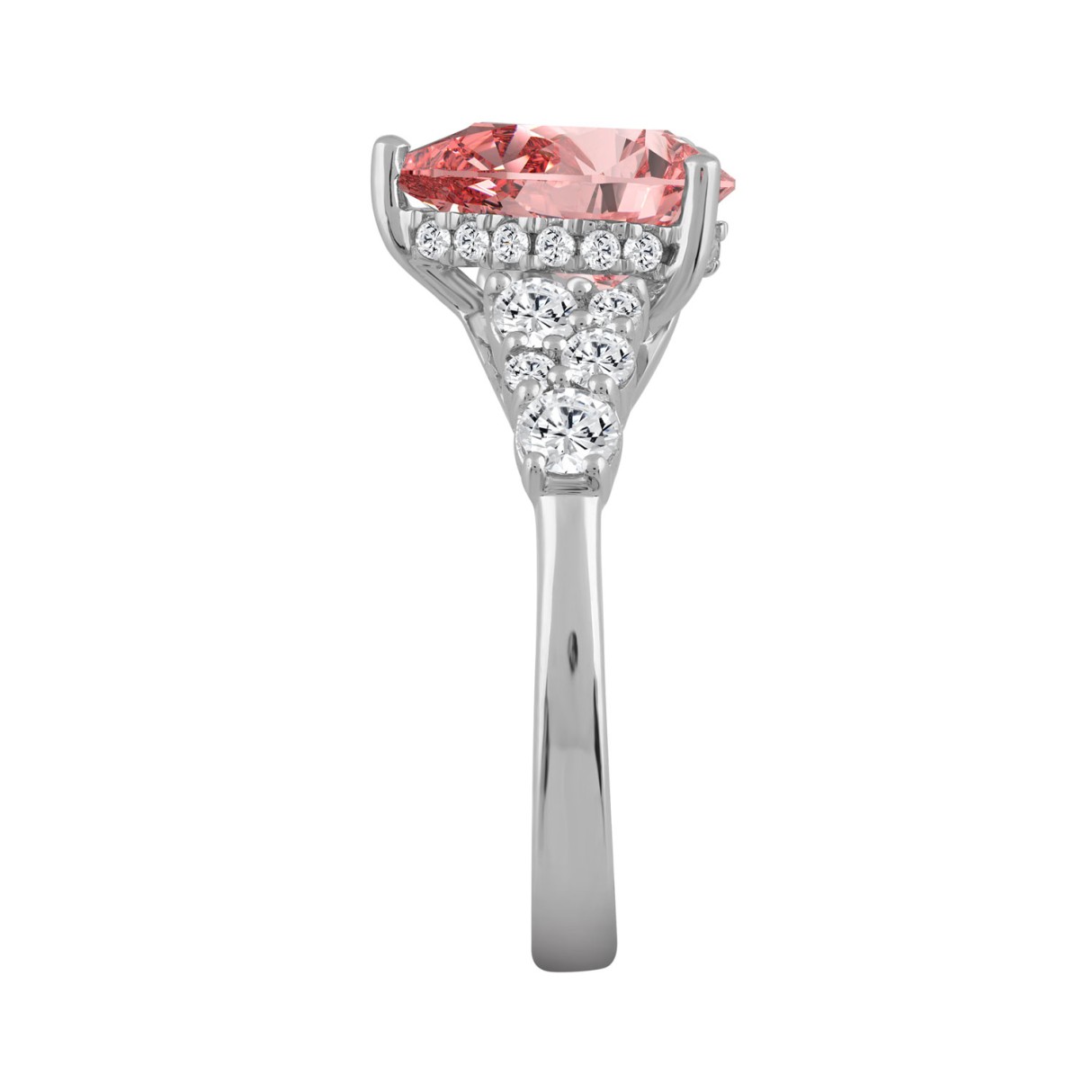 ETERNAL BLUSH COLLECTION 14K WHITE GOLD 2 3/4CT ROUND/PEAR DIAMOND LADIES RING (CENTER STONE PINK PEAR DIAMOND 2CT)