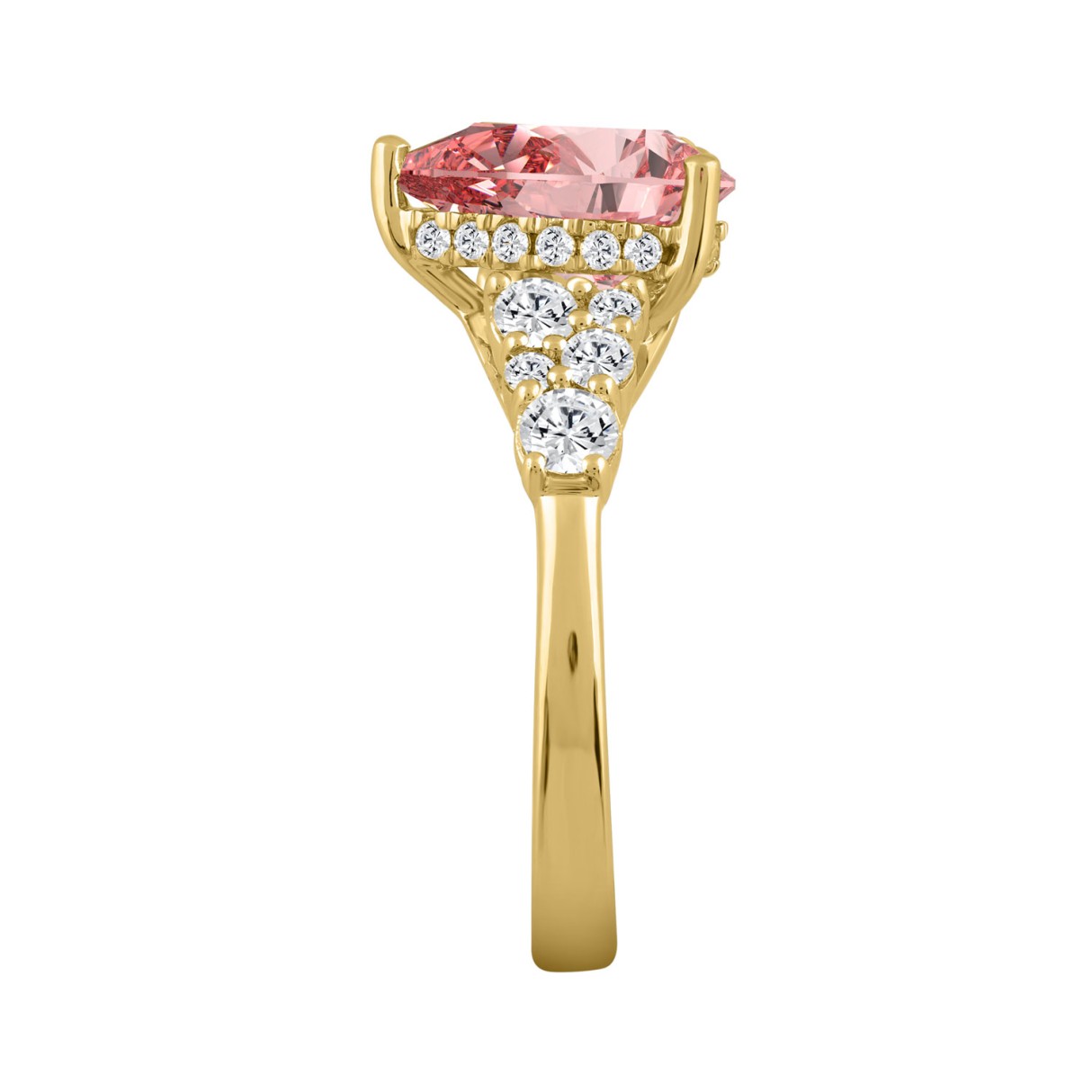 ETERNAL BLUSH COLLECTION 14K YELLOW GOLD 2 3/4CT ROUND/PEAR DIAMOND LADIES RING (CENTER STONE PINK PEAR DIAMOND 2CT)