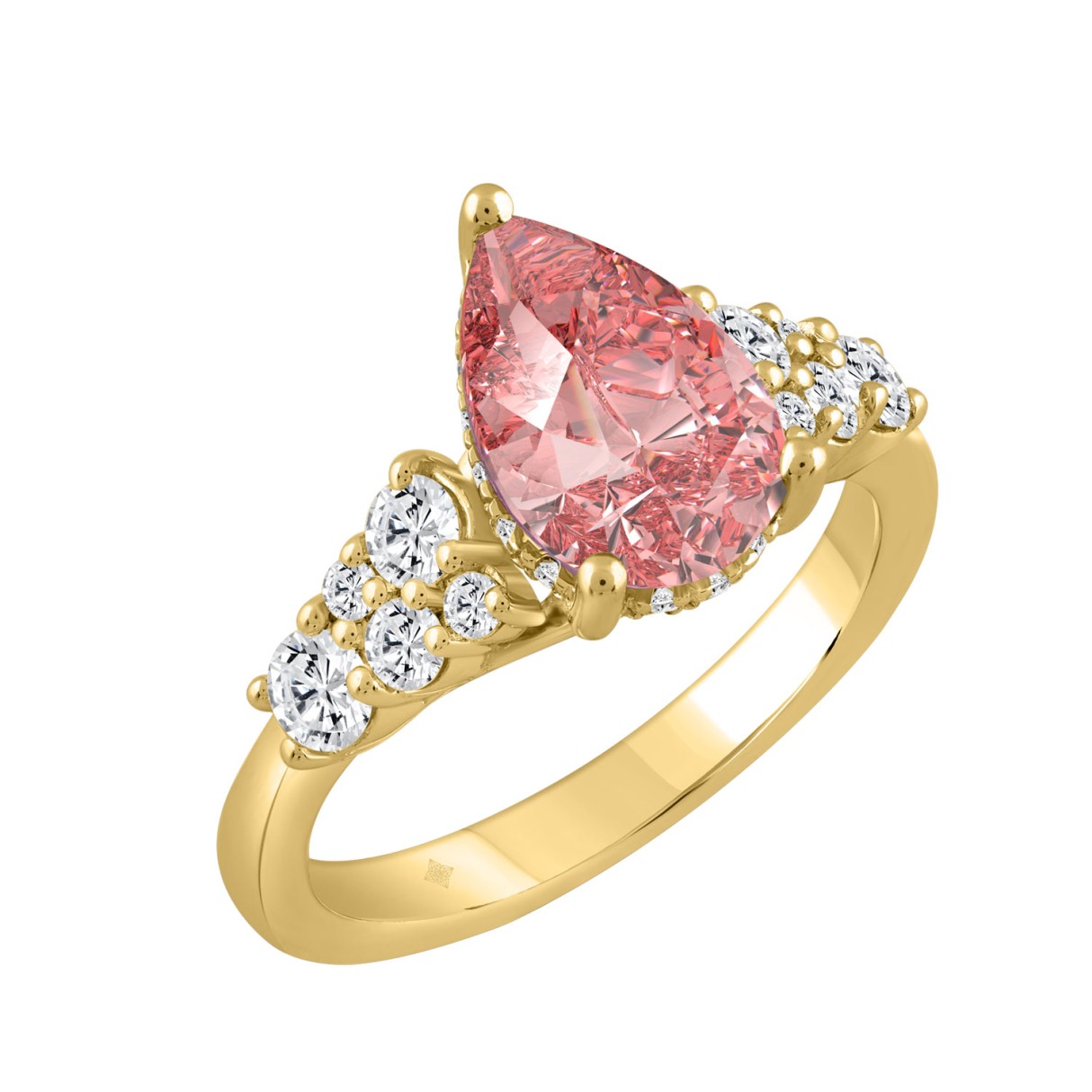 ETERNAL BLUSH COLLECTION 14K YELLOW GOLD 2 3/4CT ROUND/PEAR DIAMOND LADIES RING (CENTER STONE PINK PEAR DIAMOND 2CT)