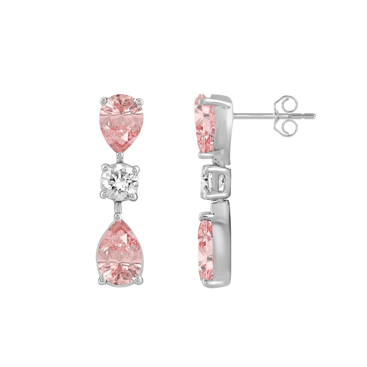 ETERNAL BLUSH COLLECTION 14K WHITE GOLD 5 1/2CT ROUND/ PINK PEAR DIAMOND LADIES EARRINGS