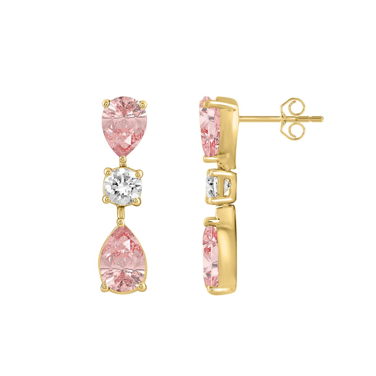 14K YELLOW GOLD 5 1/2CT ROUND/PEAR DIAMOND LADIES EARRINGS