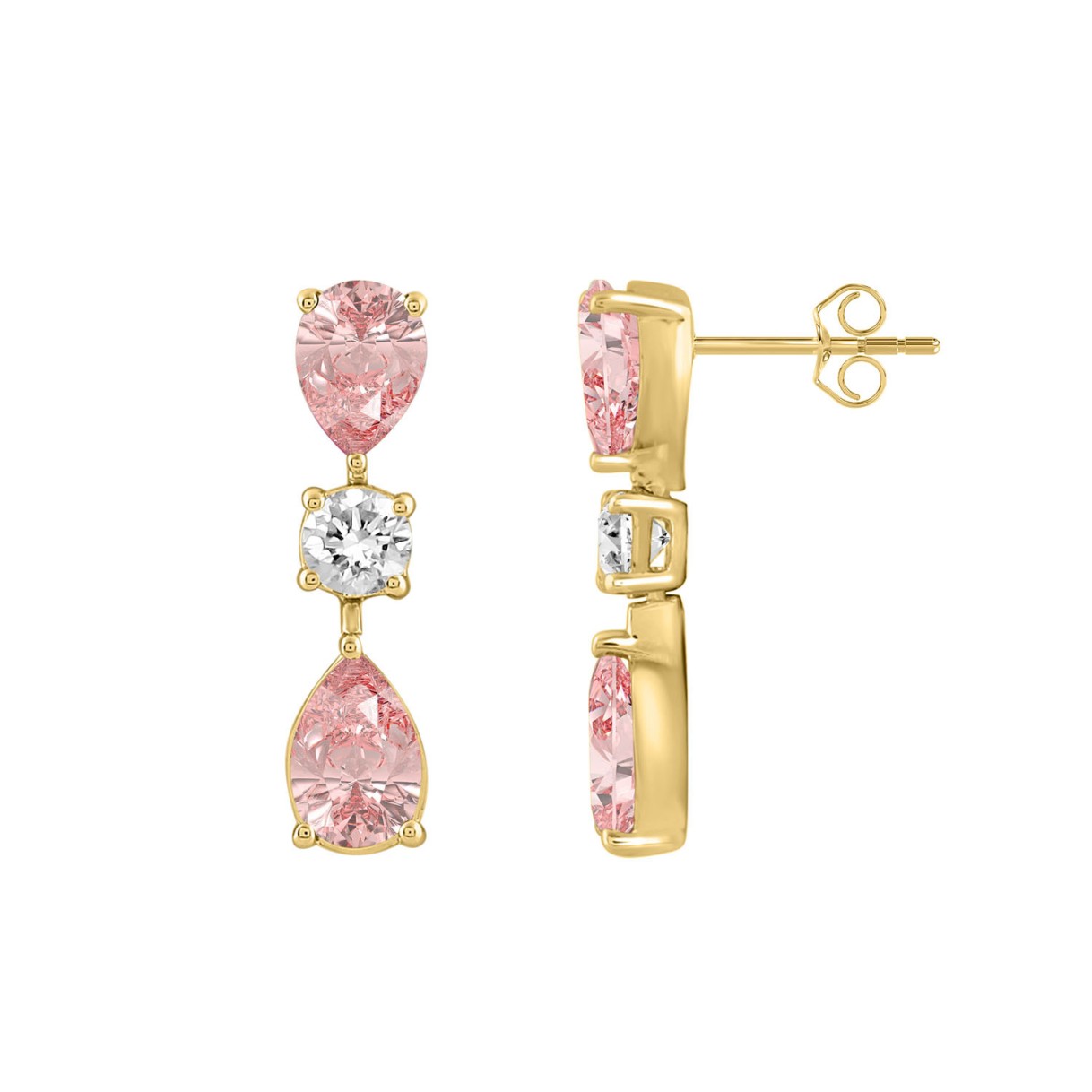 ETERNAL BLUSH COLLECTION 14K YELLOW GOLD 5 1/2CT ROUND/ PINK PEAR DIAMOND LADIES EARRINGS