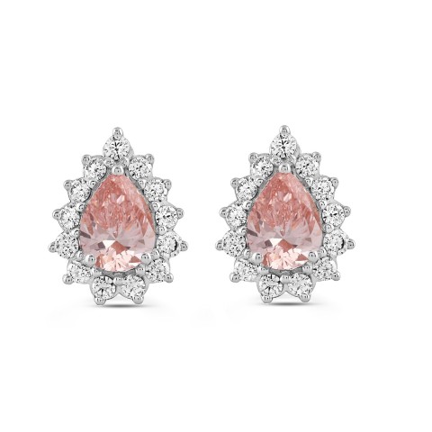 LADIES EARRINGS 3CT ROUND/PEAR DIAMOND 14K WHITE/ROSE GOLD (CENTER STONE PEAR DIAMOND 1CT )