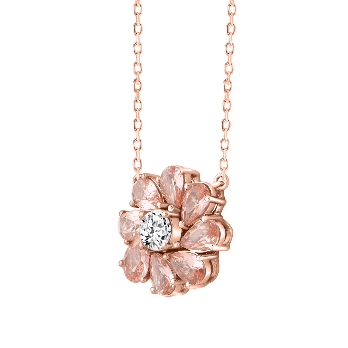 LADIES NECKLACE  4 1/2CT ROUND/PEAR DIAMOND 14K ROSE GOLD 