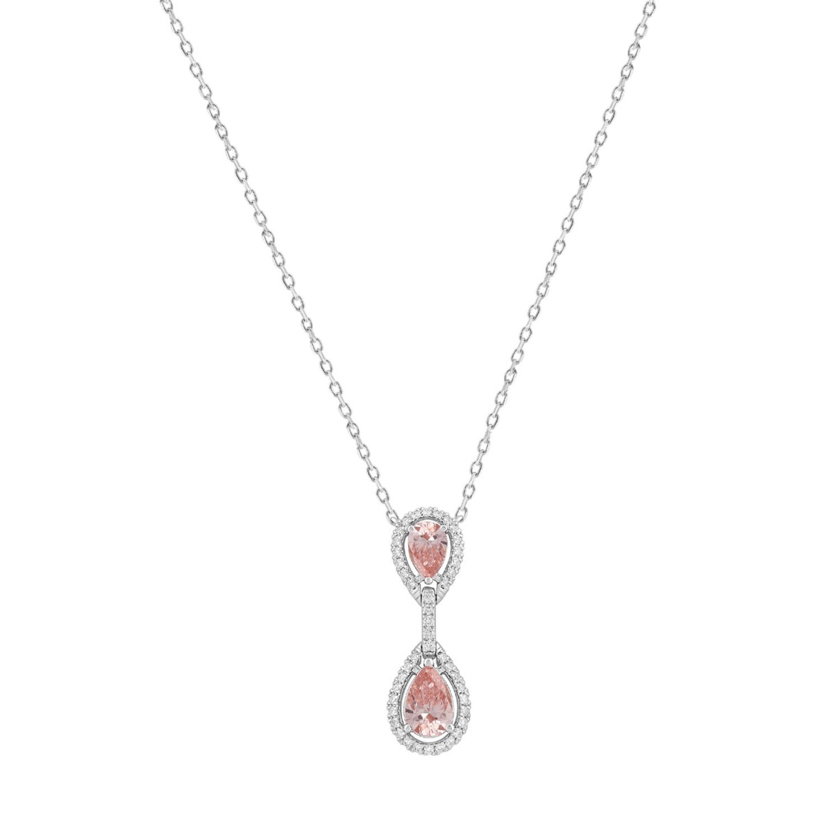 LADIES NECKLACE 2 3/4CT ROUND/PEAR DIAMOND 14K WHITE GOLD 