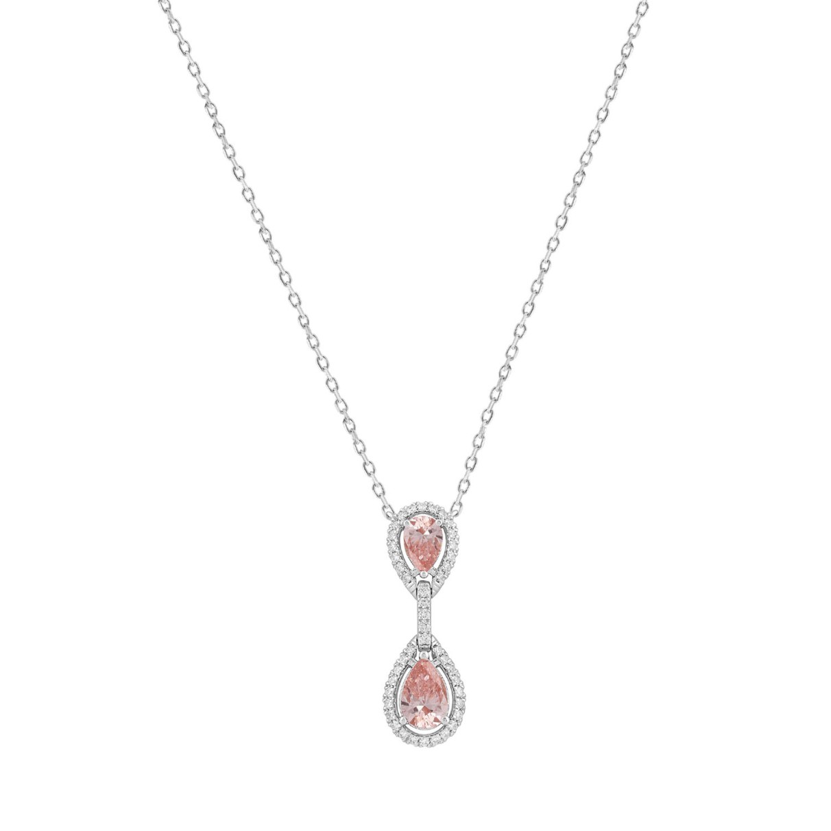 LADIES NECKLACE 2 3/4CT ROUND/PEAR DIAMOND 14K WHI...