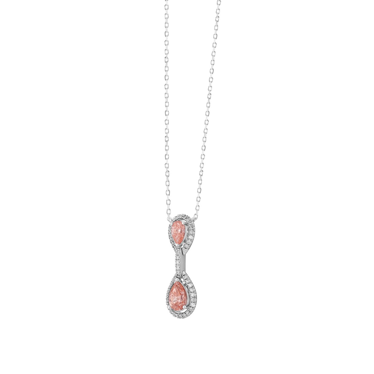 ETERNAL BLUSH COLLECTION LADIES NECKLACE 2 3/4CT ROUND/ PINK PEAR DIAMOND 14K WHITE GOLD 