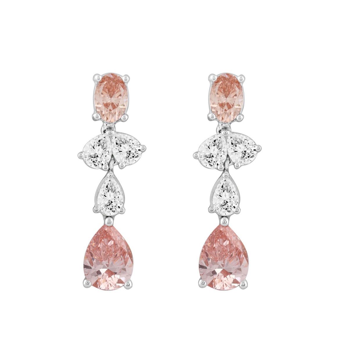 LADIES EARRINGS 3 1/2CT OVAL/PEAR DIAMOND 14K WHIT...