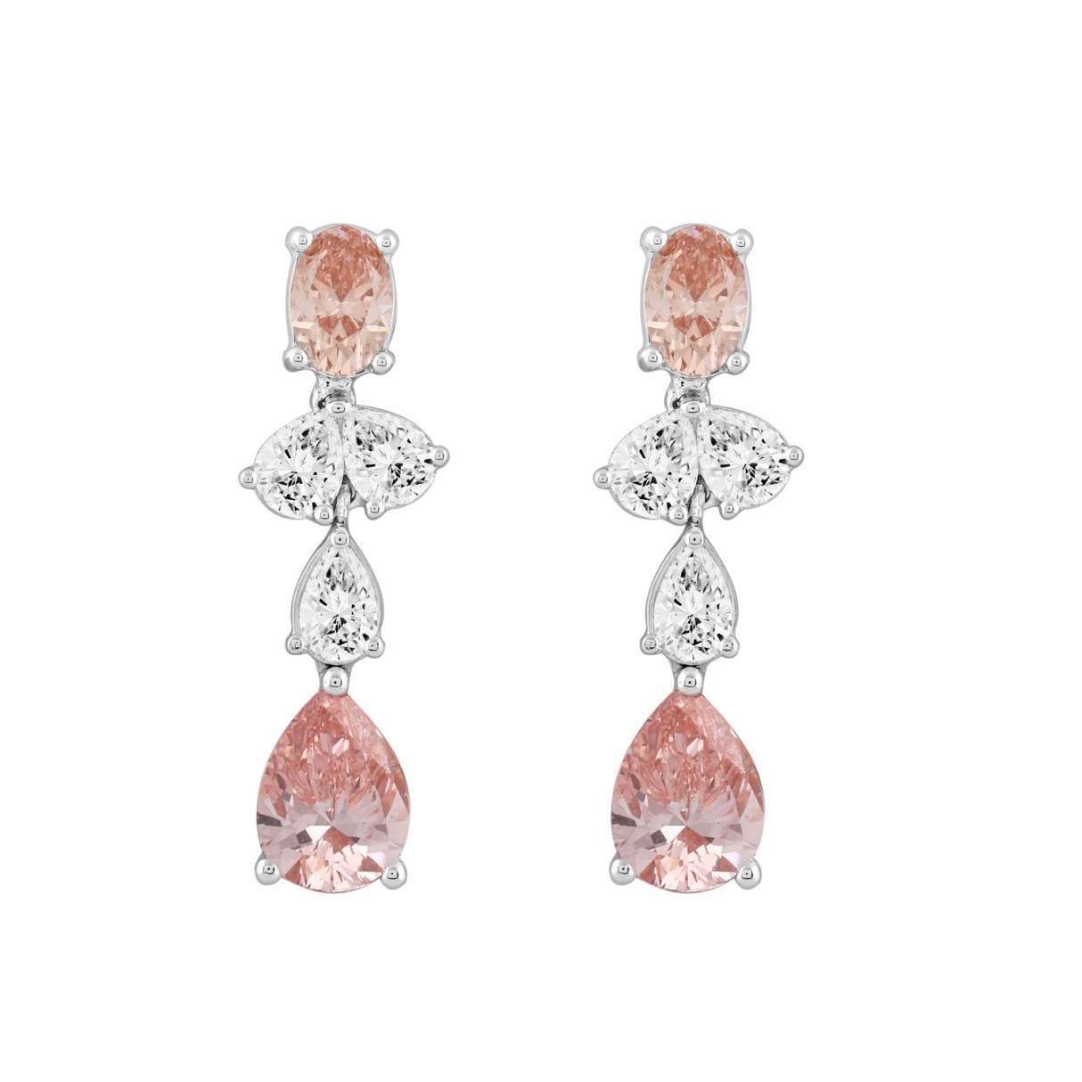 LADIES EARRINGS 3 1/2CT OVAL/PEAR DIAMOND 14K WHITE GOLD ( PINK PEAR/OVAL DIAMOND 3/4CT 1/2CT )