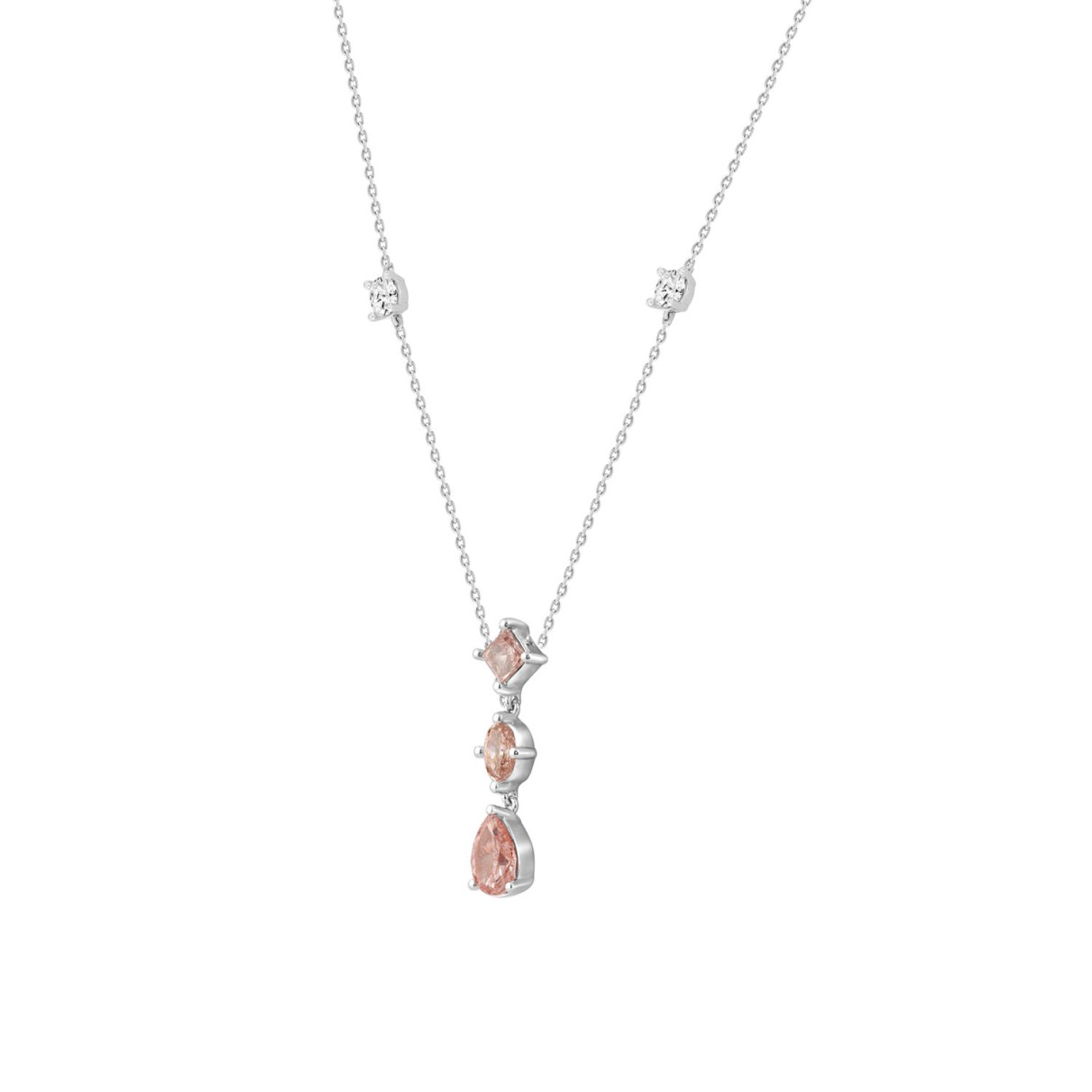 LADIES NECKLACE 2 1/2CT ROUND/PEAR/OVAL DIAMOND 14K WHITE GOLD 