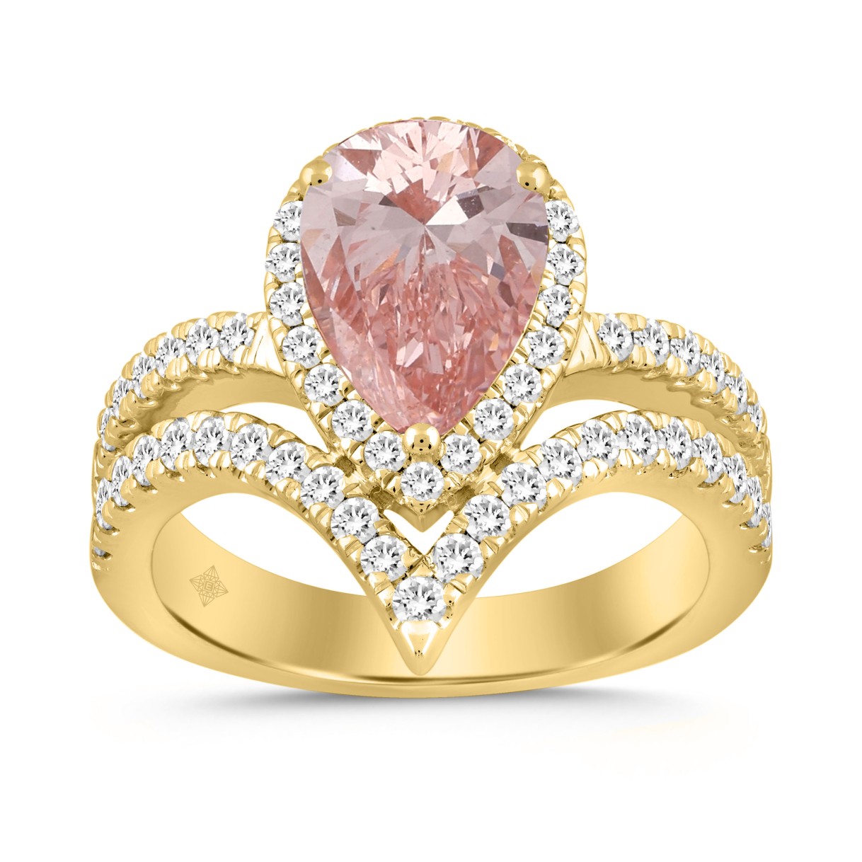 ETERNAL BLUSH COLLECTION LADIES RING 2 3/4CT ROUND/PEAR DIAMOND 14K YELLOW GOLD (CENTER STONE PINK PEAR DIAMOND 2CT)