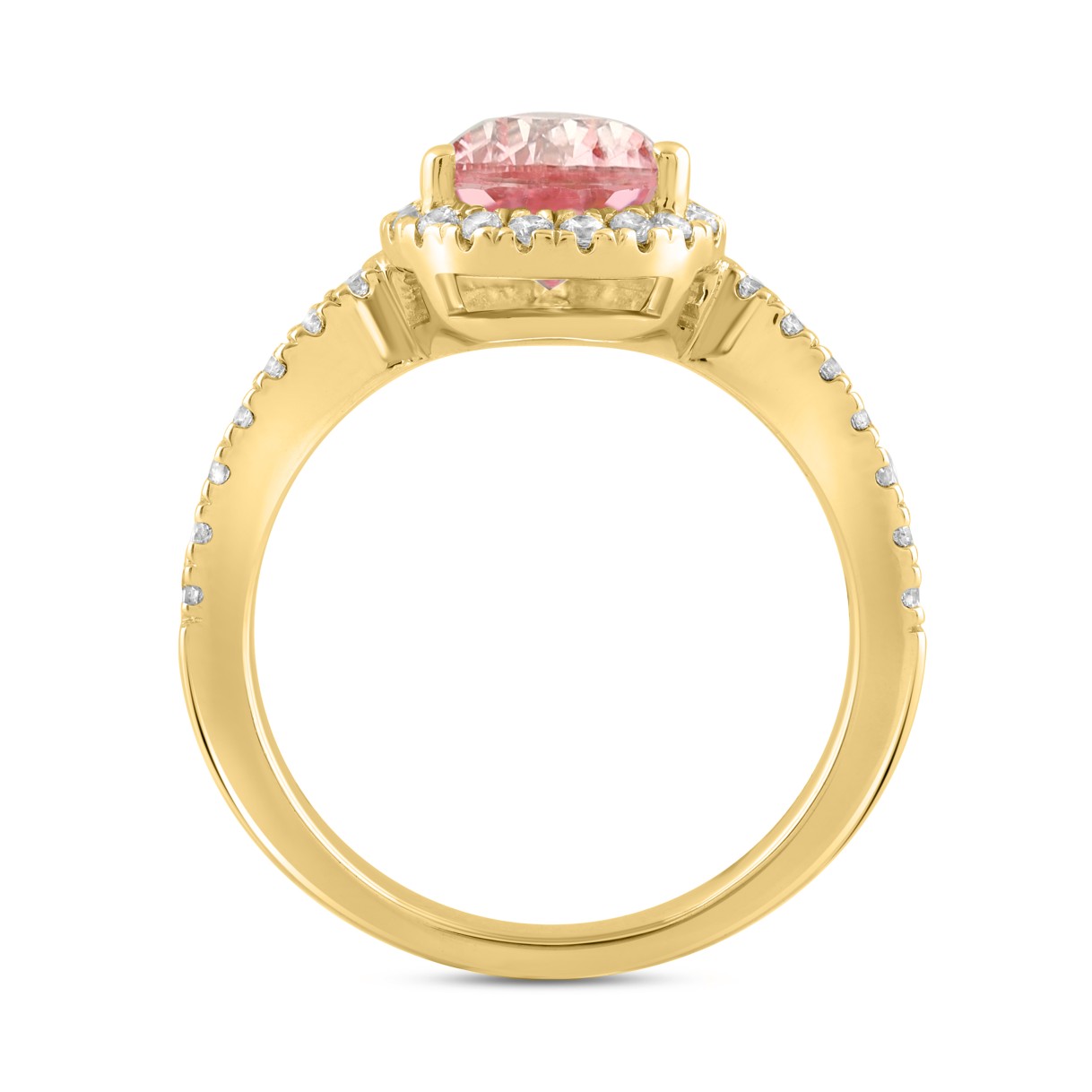 ETERNAL BLUSH COLLECTION LADIES RING 2 3/4CT ROUND/PEAR DIAMOND 14K YELLOW GOLD (CENTER STONE PINK PEAR DIAMOND 2CT)
