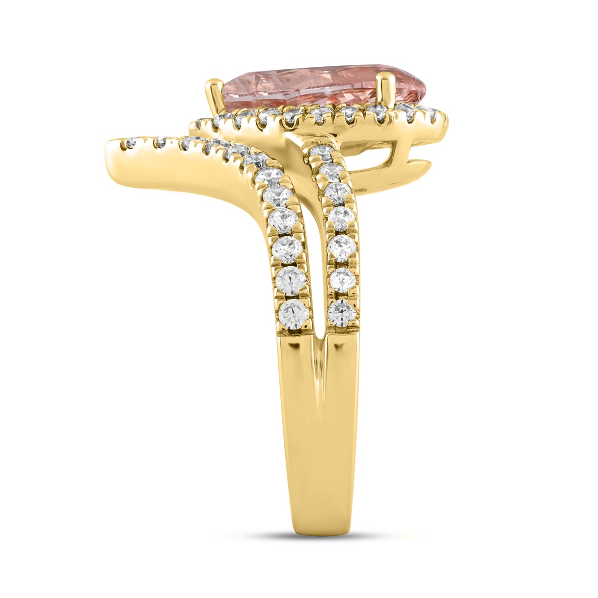 ETERNAL BLUSH COLLECTION LADIES RING 2 3/4CT ROUND/PEAR DIAMOND 14K YELLOW GOLD (CENTER STONE PINK PEAR DIAMOND 2CT)