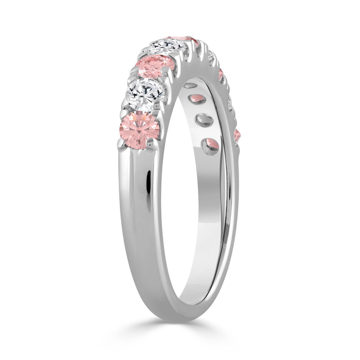 ETERNAL BLUSH COLLECTION 14K WHITE GOLD 1.00 CT ROUND PINK & WHITE DIAMOND ALTERNATING BAND RING