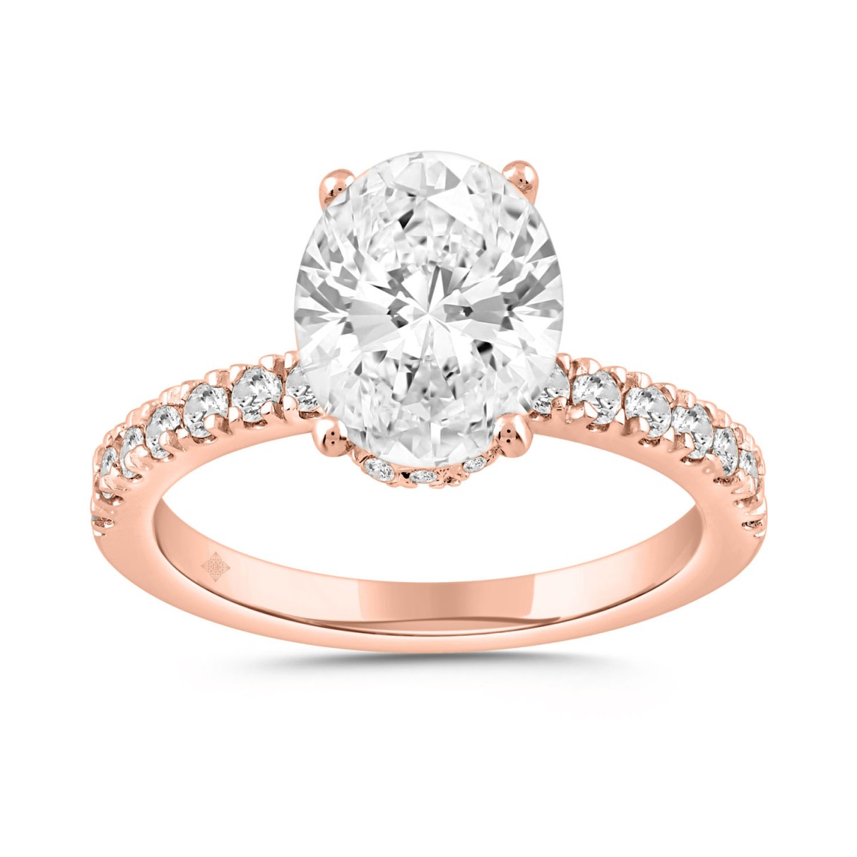 14K ROSE GOLD 1/2CT ROUND/OVAL DIAMOND LADIES RING (CENTER STONE OVAL DIAMOND 2CT)