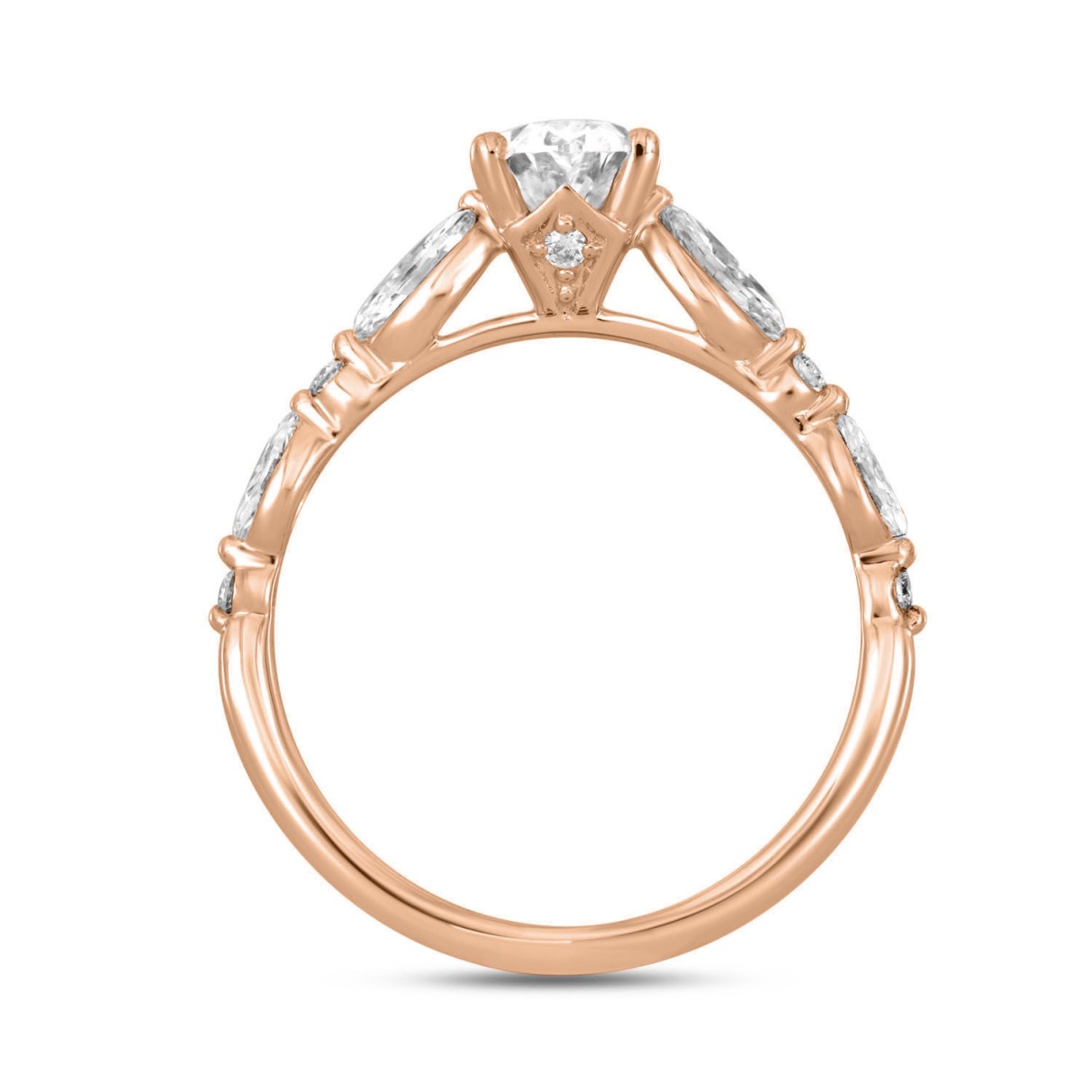 14K ROSE GOLD 1/2CT ROUND/OVAL/MARQUISE DIAMOND LADIES RING (CENTER STONE OVAL DIAMOND 2CT)