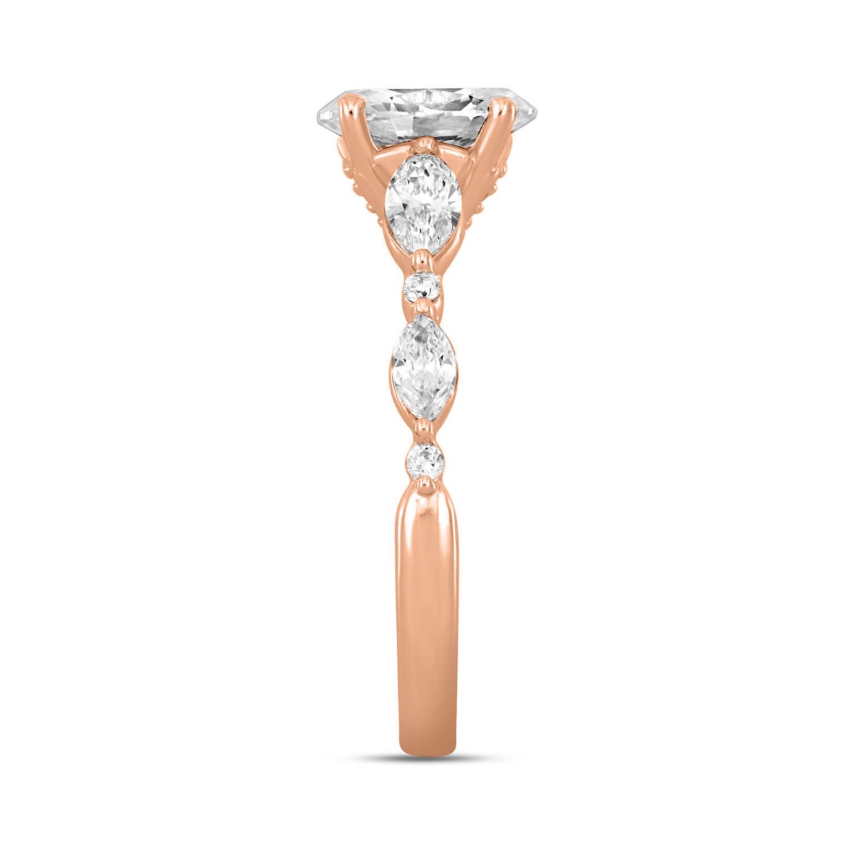14K ROSE GOLD 2 1/2CT ROUND/OVAL/MARQUISE DIAMOND LADIES RING (CENTER STONE OVAL DIAMOND 2CT)