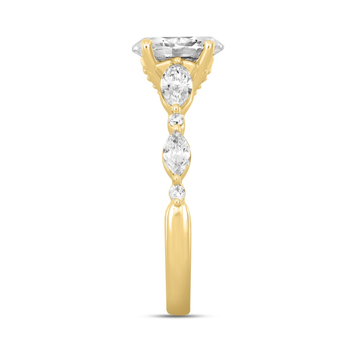 14K YELLOW GOLD 2 1/2CT ROUND/OVAL/MARQUISE DIAMOND LADIES RING (CENTER STONE OVAL DIAMOND 2CT)