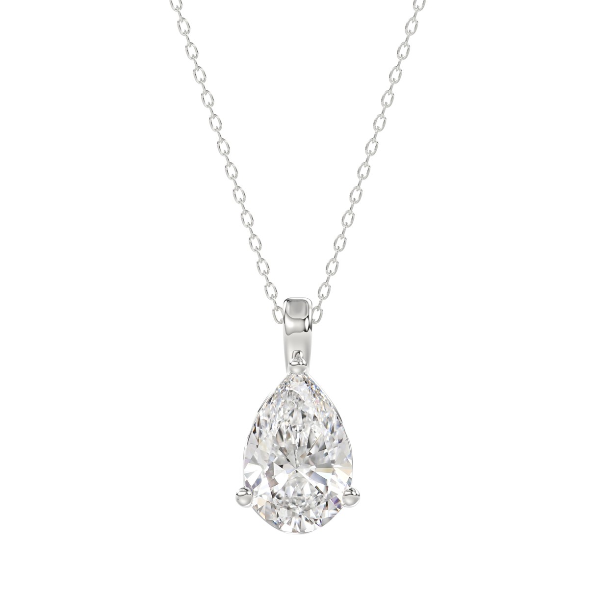 LADIES SOLITAIRE PENDANT 2 1/2CT PEAR DIAMOND 14K WHITE GOLD 