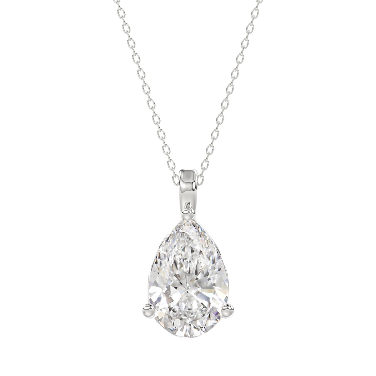 LADIES SOLITAIRE PENDANT 4CT PEAR DIAMOND 14K WHITE GOLD 