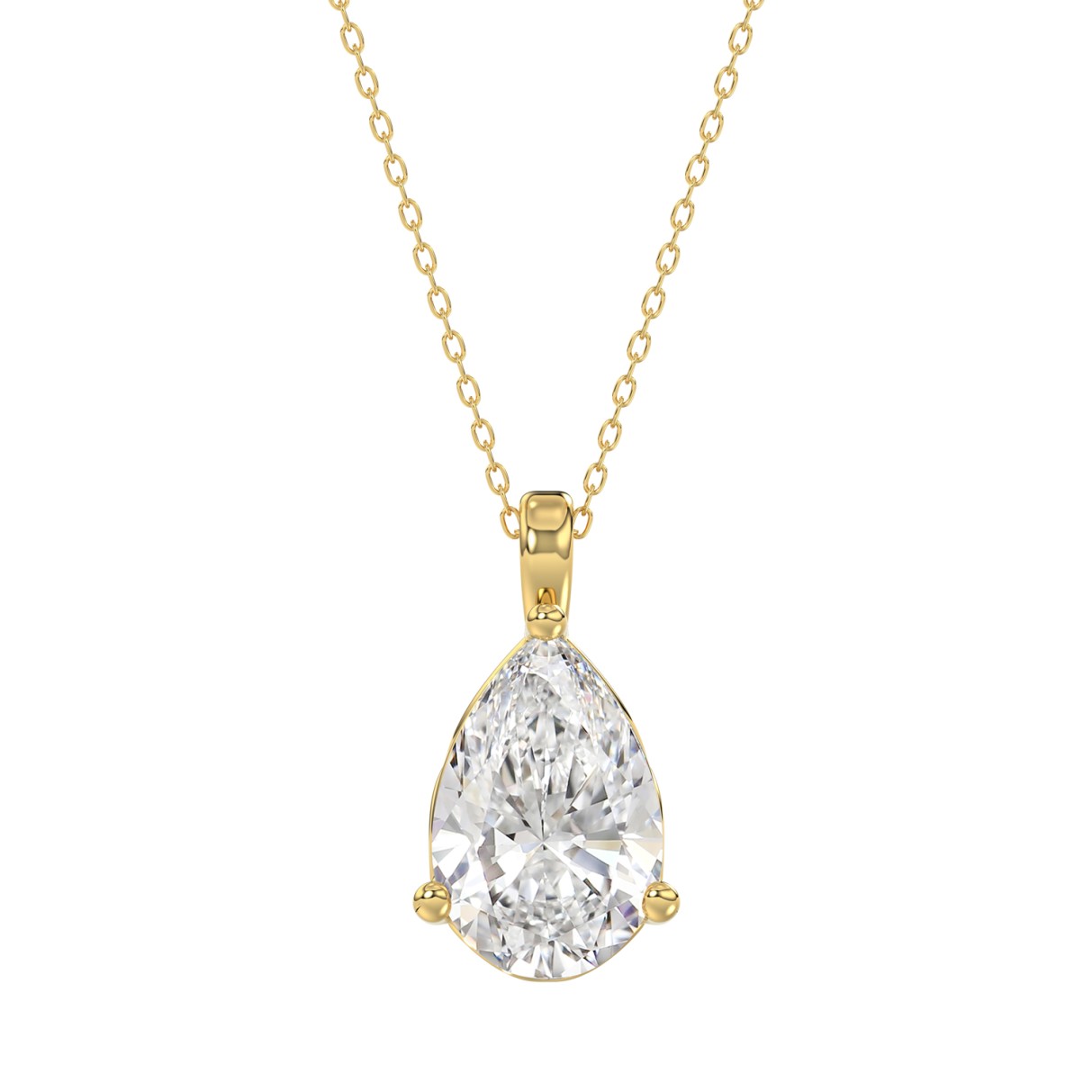 LADIES SOLITAIRE PENDANT 4CT PEAR DIAMOND 14K YELLOW GOLD 