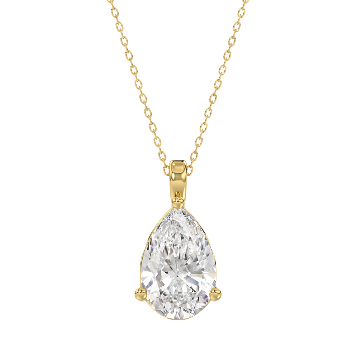LADIES SOLITAIRE PENDANT 4CT PEAR DIAMOND 14K YELLOW GOLD 