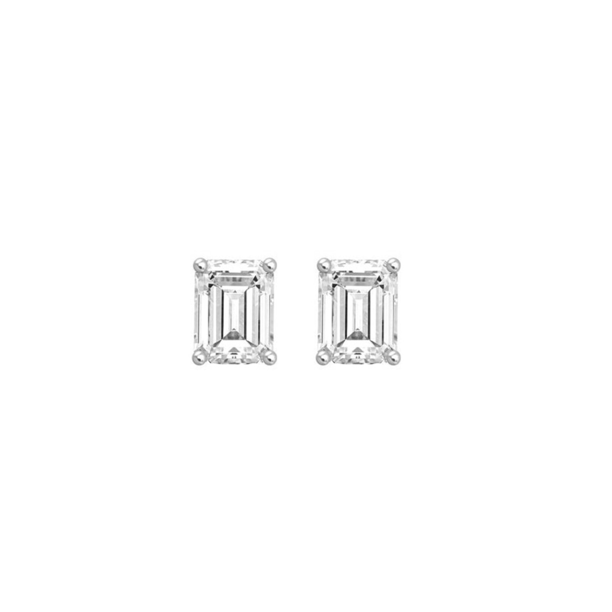 LADIES SOLITAIRE EARRINGS 2 1/2CT EMERALD DIAMOND 14K WHITE GOLD 