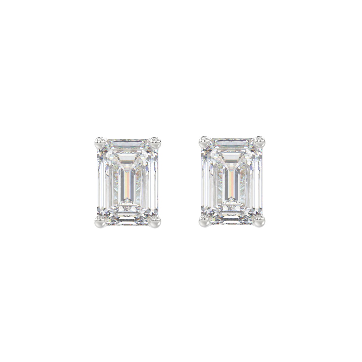 LADIES SOLITAIRE EARRINGS 2 1/2CT EMERALD DIAMOND 14K WHITE GOLD 