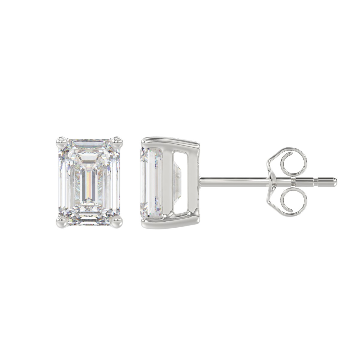 LADIES SOLITAIRE EARRINGS 2 1/2CT EMERALD DIAMOND 14K WHITE GOLD 