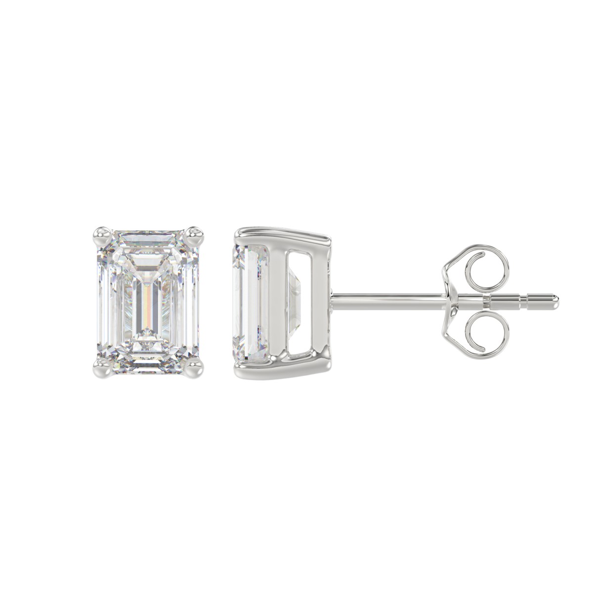 LADIES SOLITAIRE EARRINGS 2 1/2CT EMERALD DIAMOND 14K WHITE GOLD 