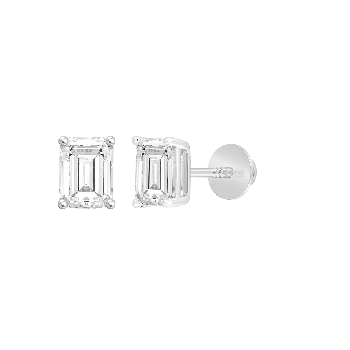 LADIES SOLITAIRE EARRINGS 2 1/2CT EMERALD DIAMOND 14K WHITE GOLD 