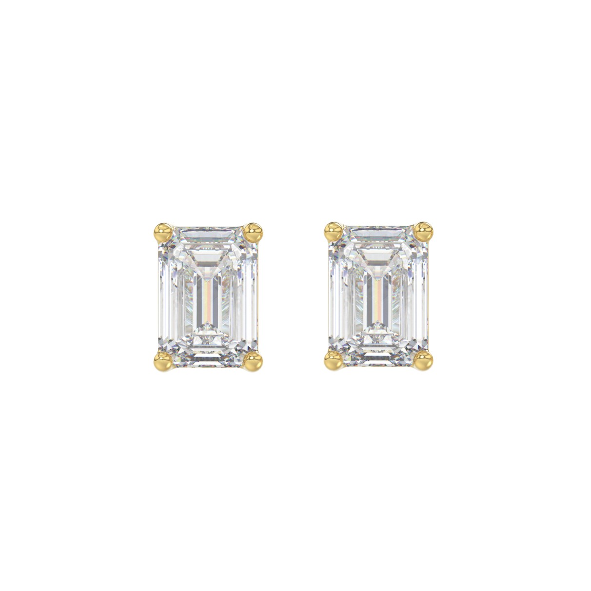 LADIES SOLITAIRE EARRINGS 2 1/2CT EMERALD DIAMOND 14K YELLOW GOLD 