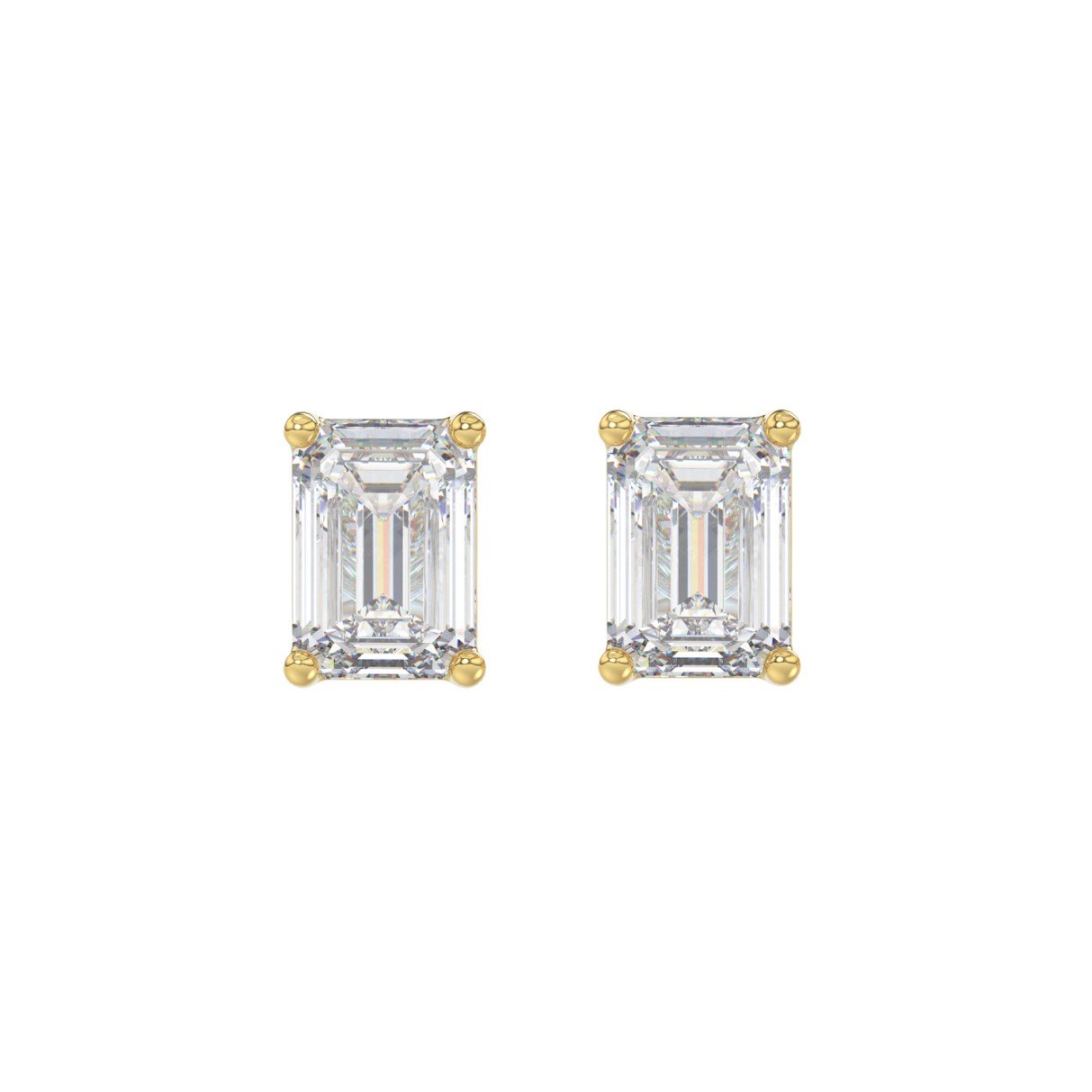 LADIES SOLITAIRE EARRINGS 2 1/2CT EMERALD DIAMOND 14K YELLOW GOLD 